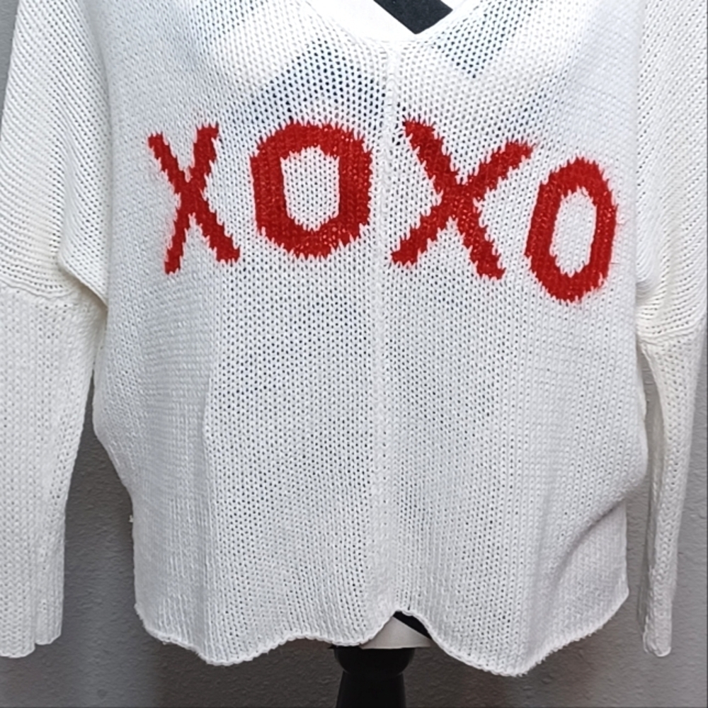 Wooden Ships XOXO Sz XS Oversized Open Knit Valentines Day Sweater - Picture 6 of 14